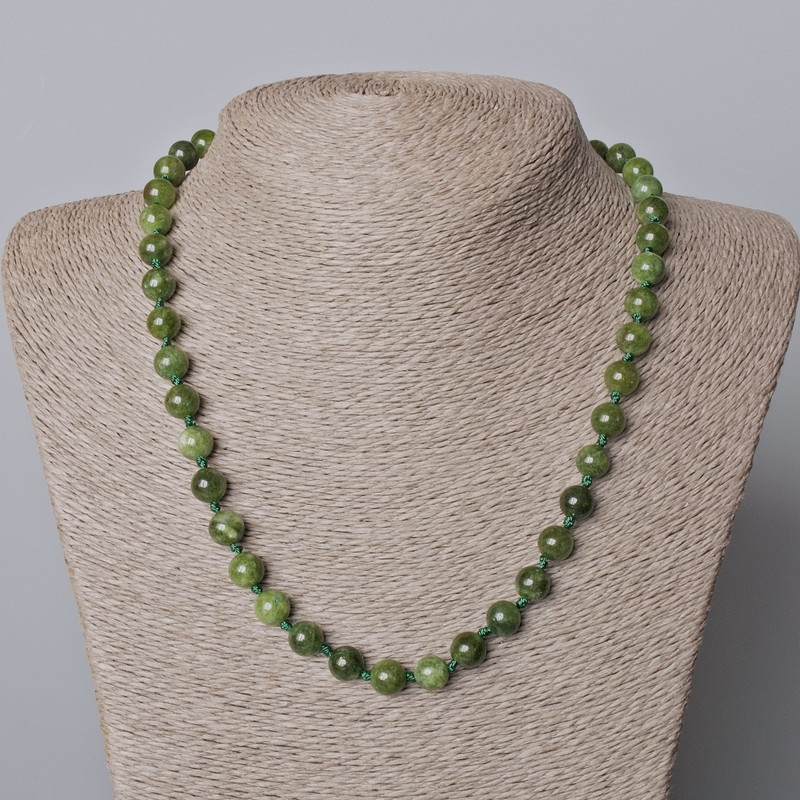 Jadeite Necklace, natural stone, smooth beads 8 mm, length 45-49 cm