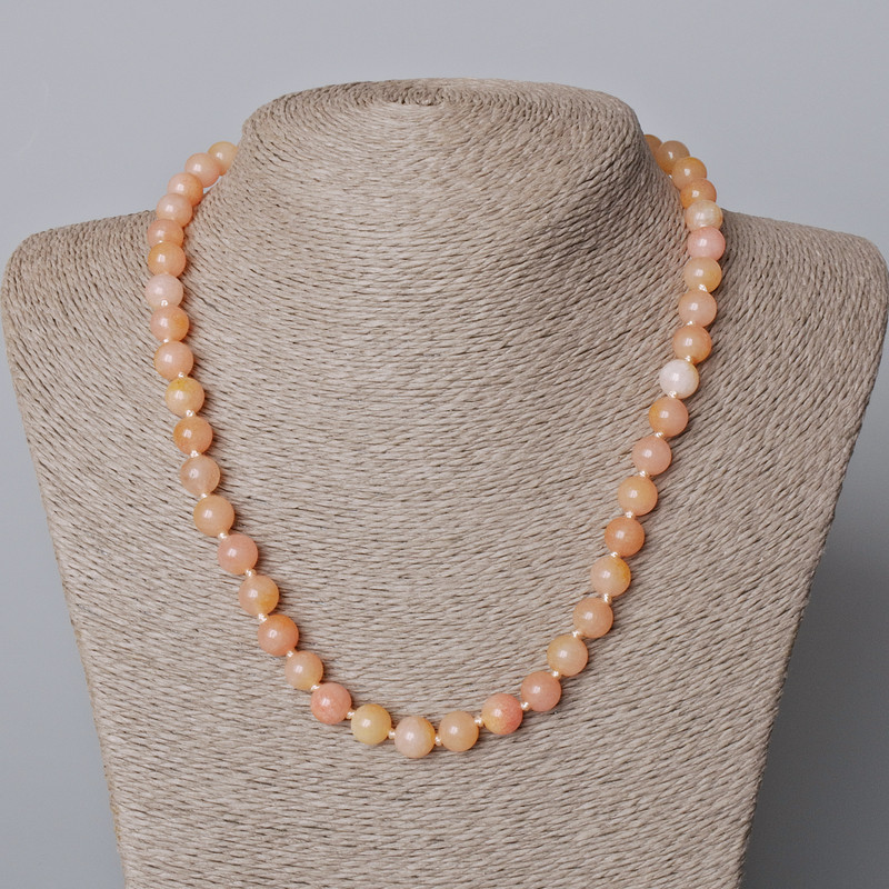 Tinted Quartz Bead Necklace, smooth round beads 8 mm, length 45-48 cm