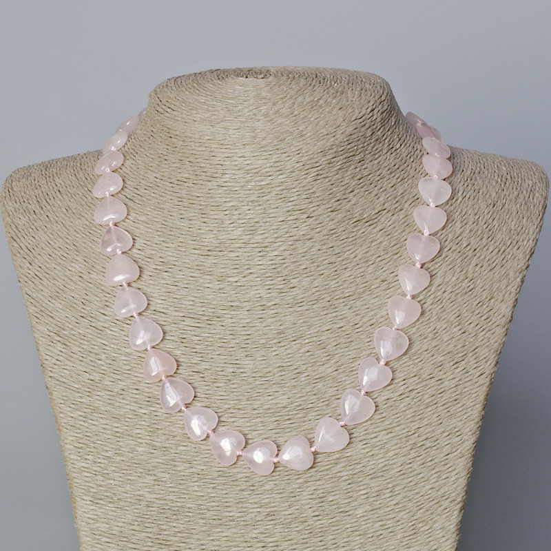 Necklace with Rose Quartz natural stone heart, diameter 12x12x5mm+-, length 45-47cm+-