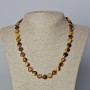 Tiger's Eye Necklace with Heart-shaped Natural Stone, 10x10x5 mm beads, length 45-47 cm