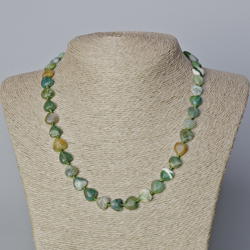 Necklace made of Green Jasper natural stone heart, diameter 10x10x5mm±, length 45-47cm±