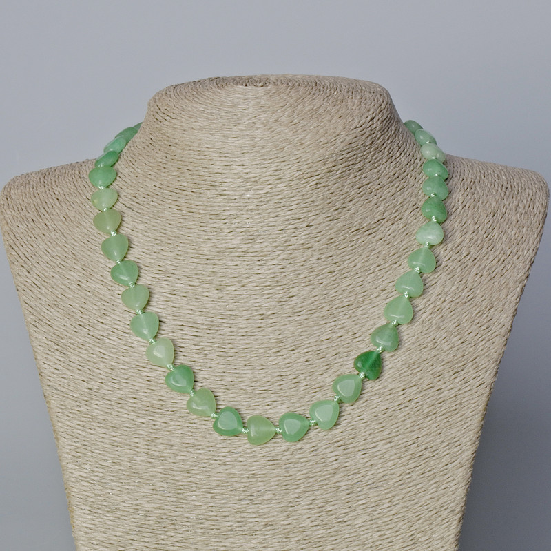 Necklace Jade natural stone heart, diameter 10x10x5mm+-, length 45-47cm+