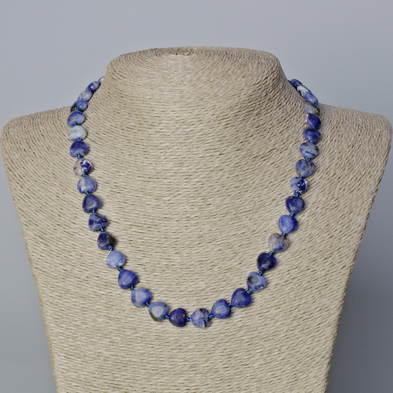 Sodalite Necklace Natural Stone Heart, diameter 10x9, 5x5 mm±, length 45-47 cm±