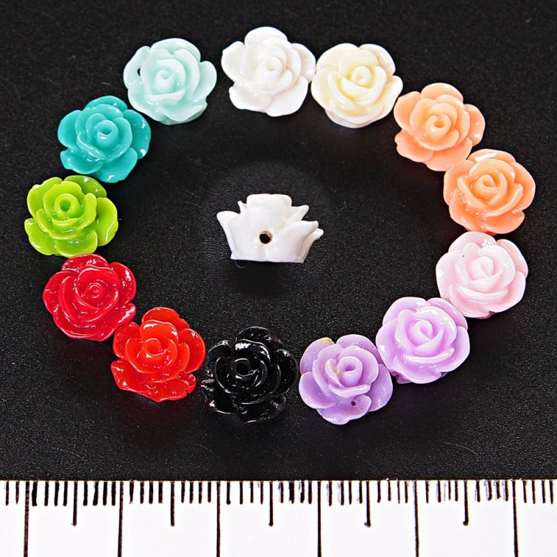 Rosette Beads Assorted Set, through-hole, 10mm, pack of 25 pcs