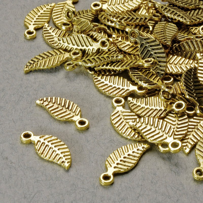 Pendant Findings "Leaf", diameter 14x6mm, hole diameter 1.5mm, gold-tone metal, package 20 grams ± 60 pcs. +