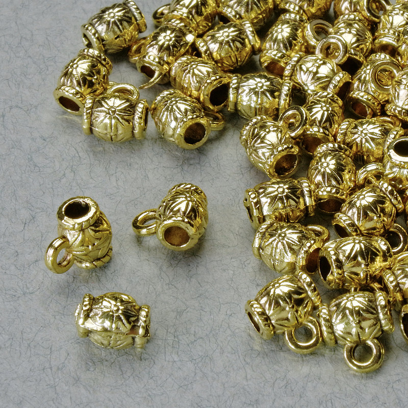 Bail Bail Holder, diameter 6x5mm, hole diameter 1.5mm, 2.2mm, length 7mm, gold colored metal finish, pack 20g ± 49 pcs +