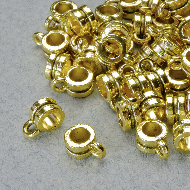 Bead bail holder, diameter 6x4mm, inner diameter 1.8mm, length 8.5mm, gold color metal, pack 20g ± 50 pcs
