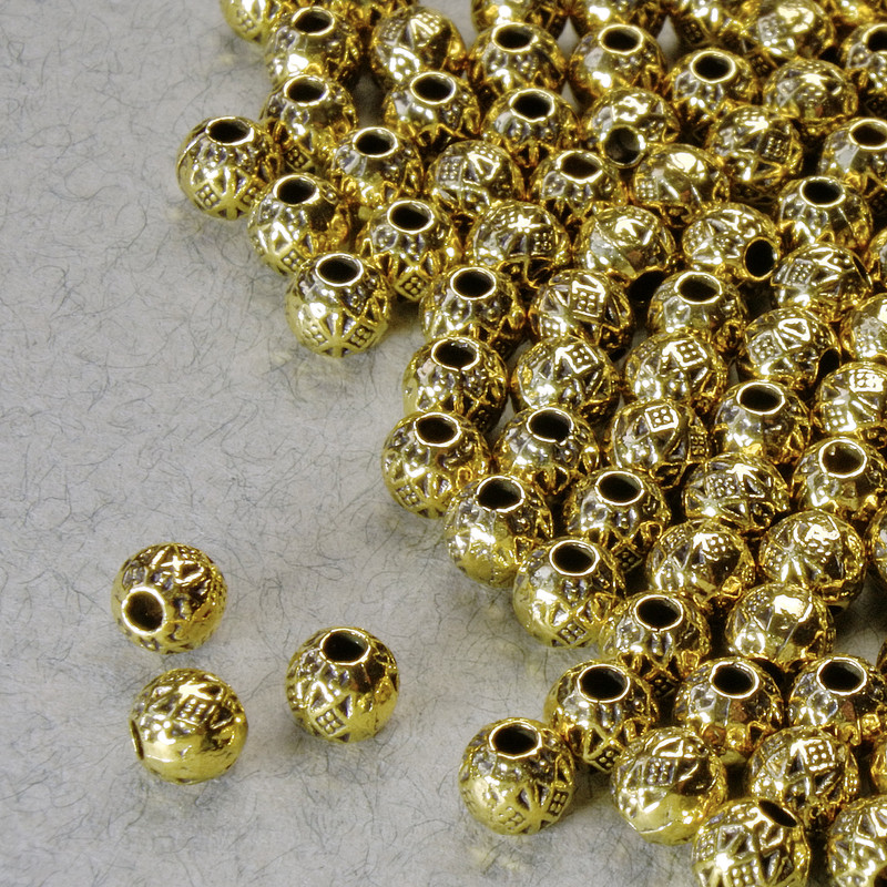 Bead Findings - Insert Bead, diameter 4mm±, hole diameter 1.4mm, metal color Gold, package 20g± 110 pcs ±