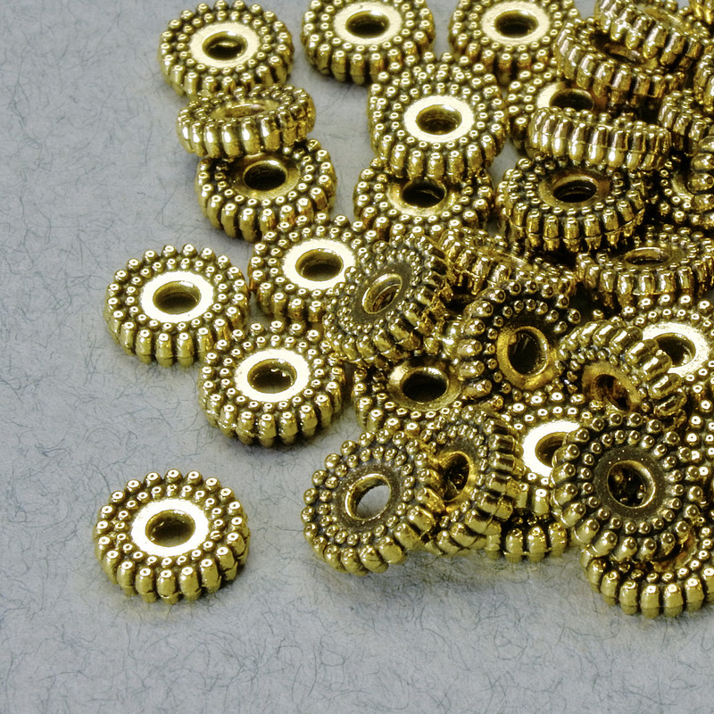 Bead insert finding, diameter 2×7 mm ±, hole diameter 1.8 mm, metal color golden, pack of 36 pcs +