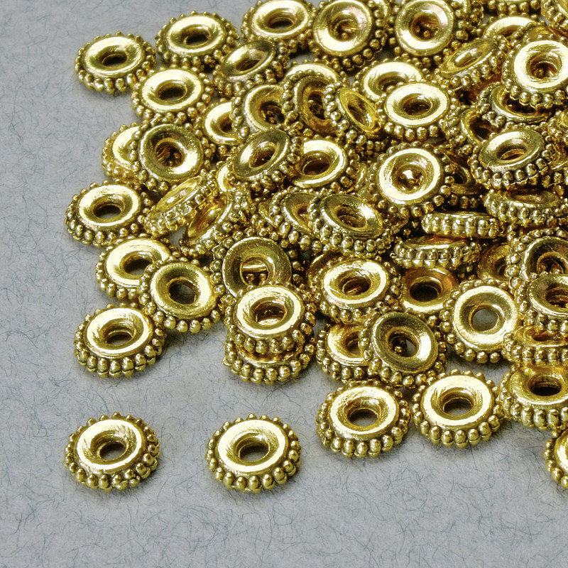 Bead Inlay Finding, diameter 1.5×6 mm, hole 6 mm, gold tone metal, package 20 g± 105 pcs. +