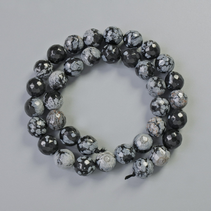 Snow Obsidian Beads Apache Tears natural stone faceted ball, diameter 10mm±, length 37cm± on thread