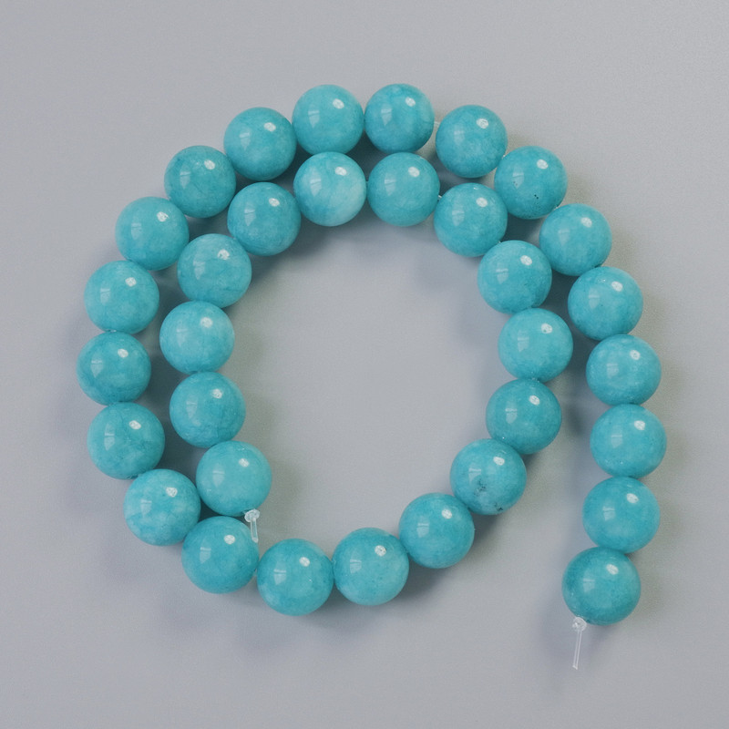 Aquamarine Beads natural stone smooth sphere, diameter 12mm±, length 38cm± on fishing line