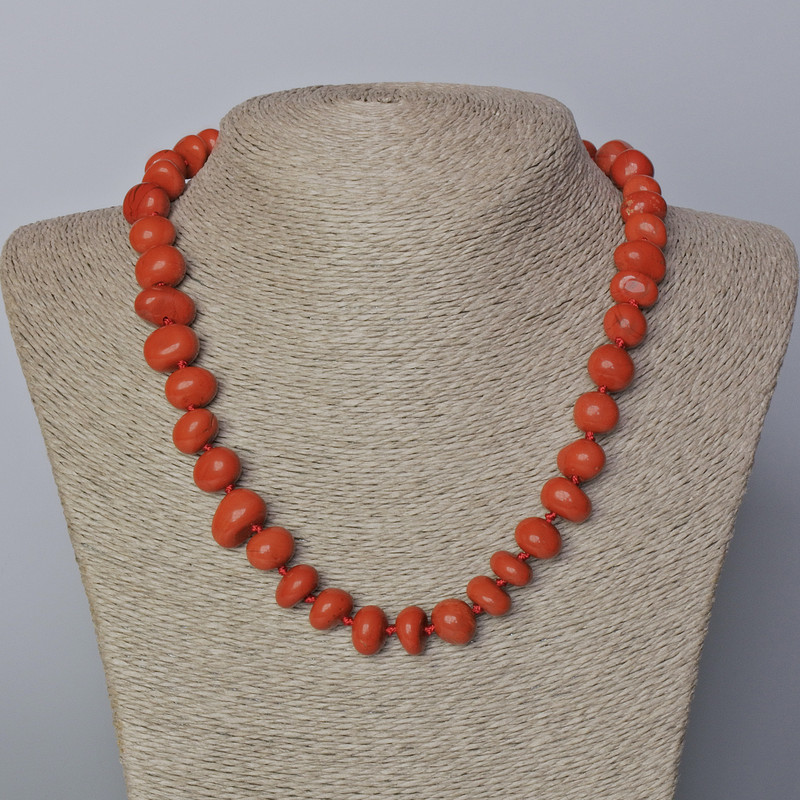 Red Jasper Necklace natural stone faceted, diameter 12×10 mm ±, length 45-48 cm ±