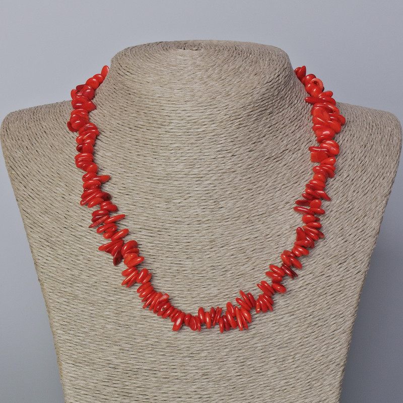 Natural Coral Bead Necklace, chipped, diameter 9x3mm+-, length 45-47cm+-