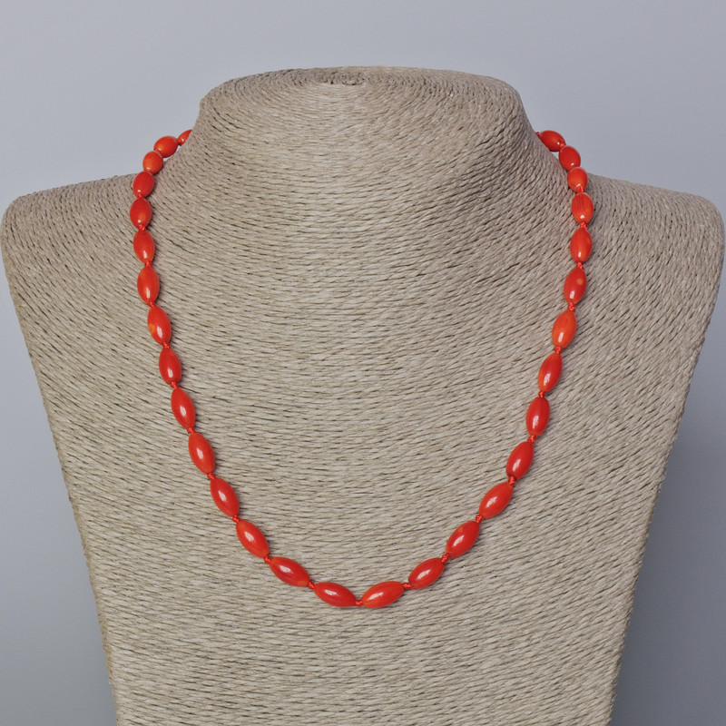 Coral Bead Necklace, natural beads, diameter 6×11 mm, length 45–49 cm