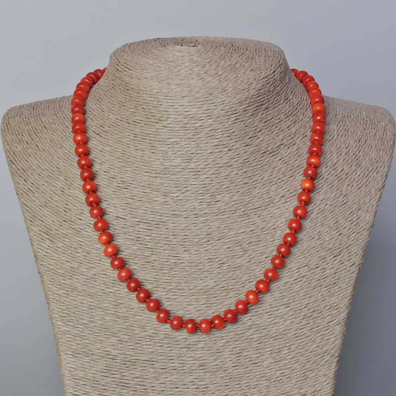 Natural Coral Necklace with Smooth Rondelle Beads, 7x5mm, length 45-49 cm