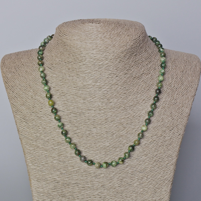 Necklace Lepidolite Green Natural Stone Smooth Bead, 6mm Diameter ±, Length 45-49cm ±