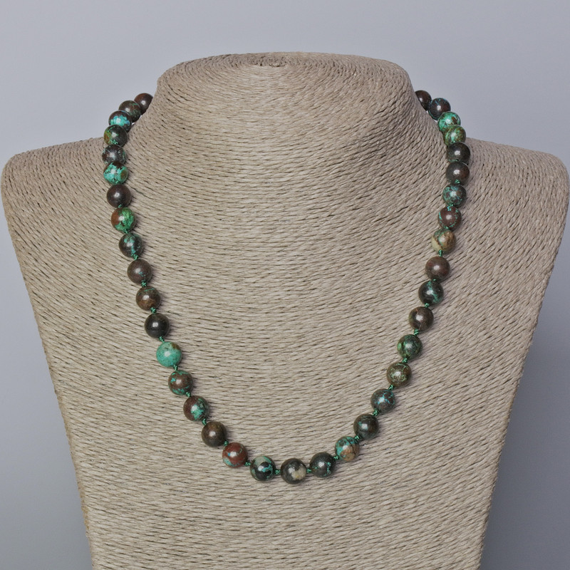 Chrysocolla necklace with natural stone, smooth beads, diameter 8.5 mm, length 45-48 cm