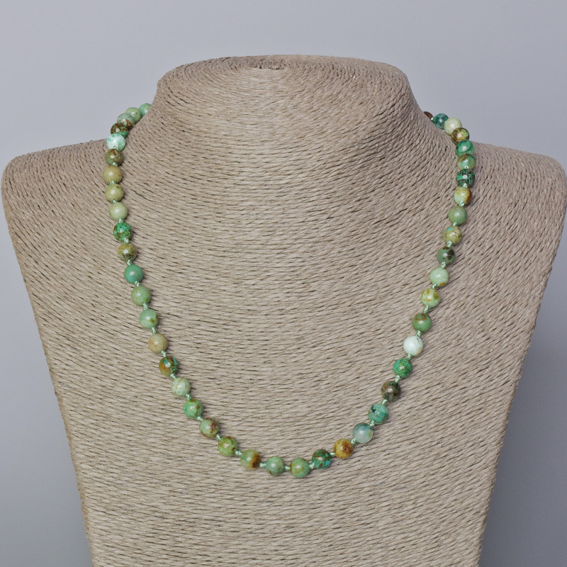 Chrysocolla Necklace with Natural Stone Smooth Bead, diameter 6.5mm, length 45-49cm