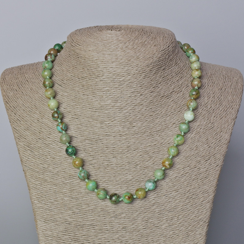 Chrysocolla Necklace with Natural Stone, smooth round beads, diameter 8.5 mm ±, length 45-49 cm