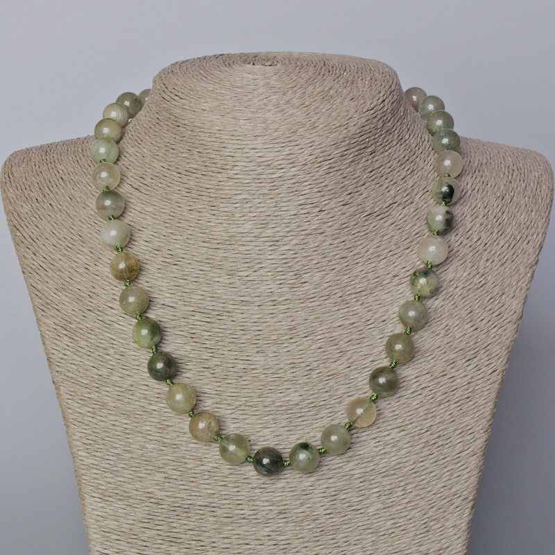 Phantom Quartz with Rutile Necklace, natural stone, smooth bead, diameter 10mm, length 45-50cm