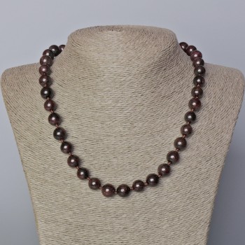Garnet Beads Necklace, natural stone, smooth round beads, 10.5 mm ±, length 45-48 cm ±