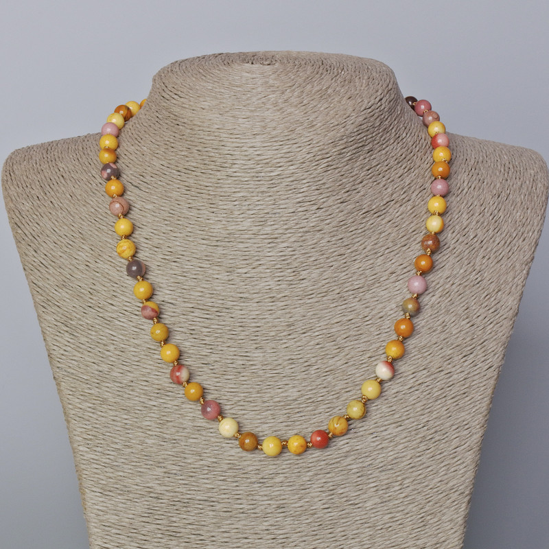 Jasper Mookaite Necklace, natural stone smooth sphere beads, diameter 6.5mm±, length 45-49cm±