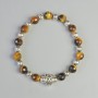 Tiger Eye Bead Bracelet - natural stone faceted sphere, diameter 8mm±, stretch fit, length 18cm± with metal inlays