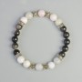 Bracelet, Silvery Obsidian and Jadeite, colored, 8mm diameter ± (elastic), length 18cm ± with metal inserts