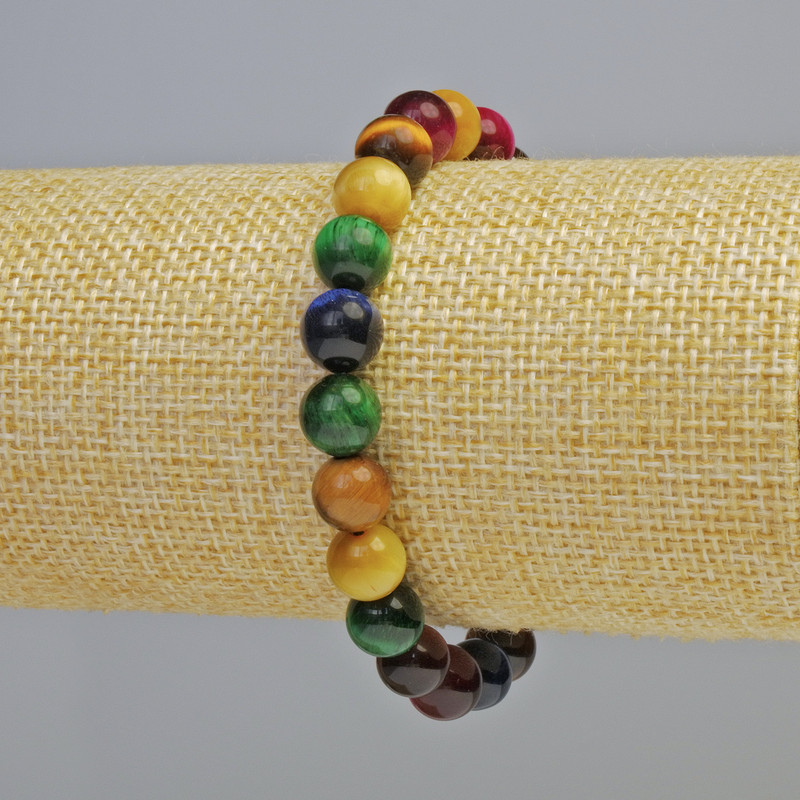 Bracelet Cat's Eye Assorted Natural Stone Smooth Beads, diameter 8.5mm± (stretch), length 18cm+