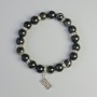 Agate Bracelet, black natural stone, smooth round beads, diameter 10mm±, stretchy, length 18cm± with metal inserts