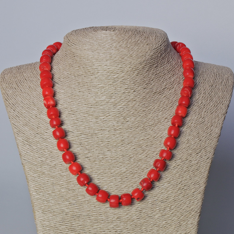 Necklace of natural coral, smooth rondelle, diameter 10x8mm, length 45-50cm