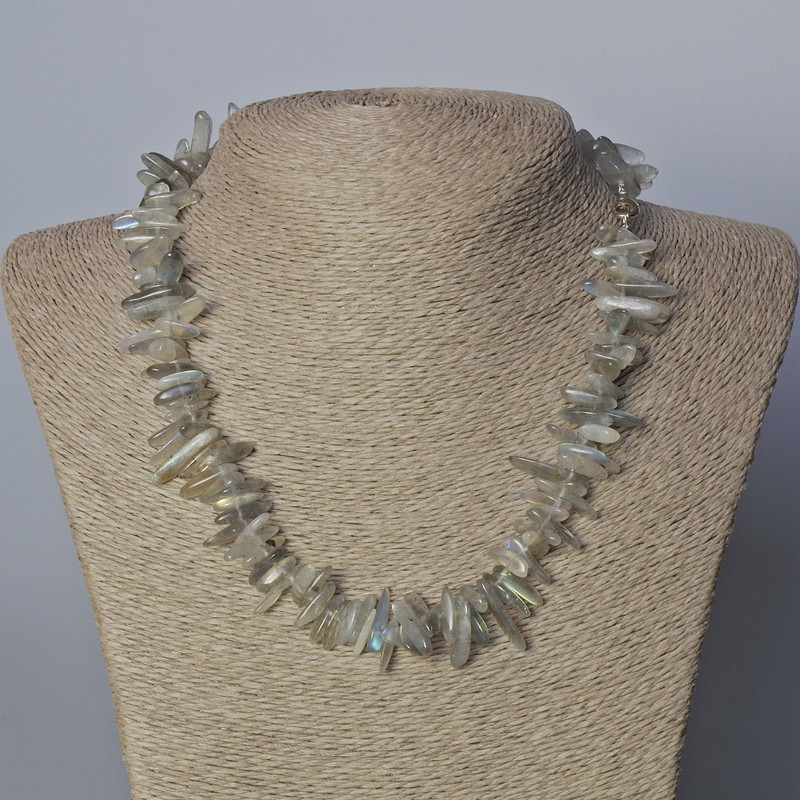 Labradorite Necklace Natural Stone Chip "Needle", diameter 16×3 mm+-, length 45-50 cm+