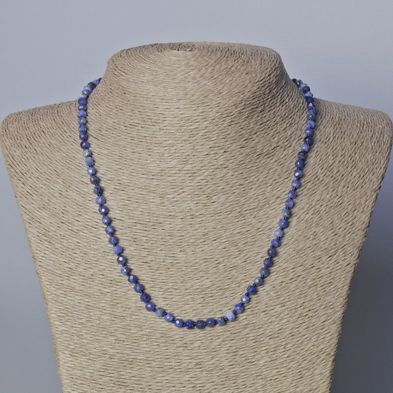 Sodalite Necklace Natural Stone Faceted Cube Beads, 4 mm diameter ±, length 45-49 cm ±