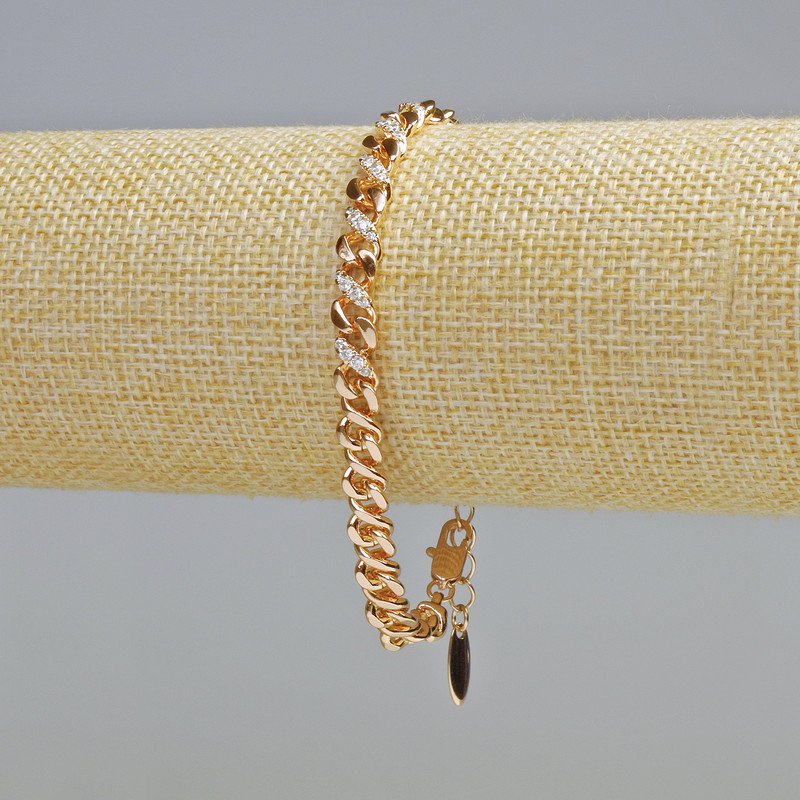 Xuping Bracelet Gold Plated 18K with White Rhinestones, 6mm Thick+-, Length 17-21 cm+