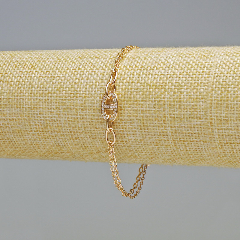 Bracelet Xuping 18K Gold Plating with White Crystals, 3.6mm, 9mm±, Length 18-21cm±
