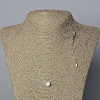 Pendant with White Crystal, 8.5 mm diameter ± on transparent thread with clasp, Xuping Rhodium plating, thickness 0.8 mm, length 45–50 cm+