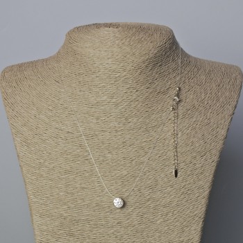 Pendant with White Crystal, 8.5 mm diameter, 45–50 cm adjustable transparent thread with Xuping Rhodium-plated clasp, thickness 0.8 mm
