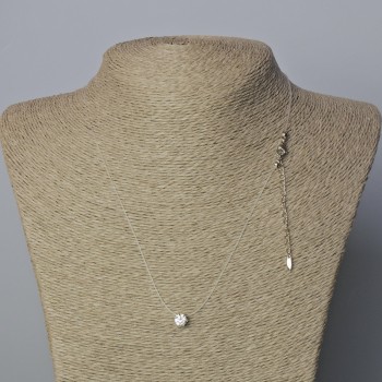 Pendant with White Crystal, diameter 6.5 mm ± on a nylon thread with clasp Xuping Rhodium, thickness 0.8 mm, length 45-50 cm+