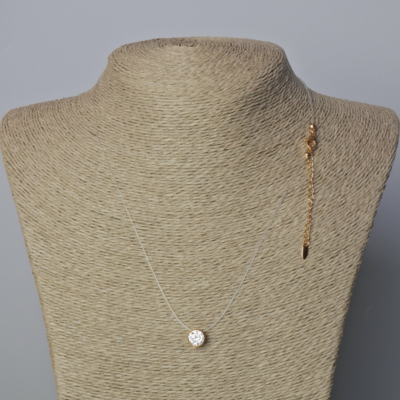 Pendant with White Crystal on Monofilament with Clasp Xuping 18K Gold Plating, 0.8mm thickness, 45-50cm length