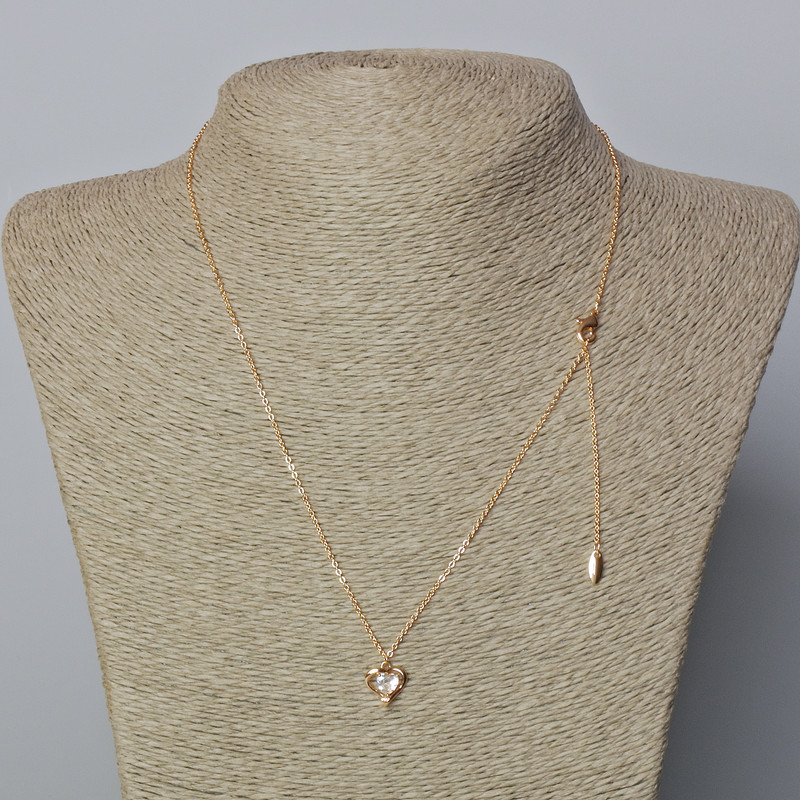 Xuping Chain with 18K Gold Plating, 1 mm thick, with Heart pendant and white crystal, 10.5×10 mm, length 46–51 cm