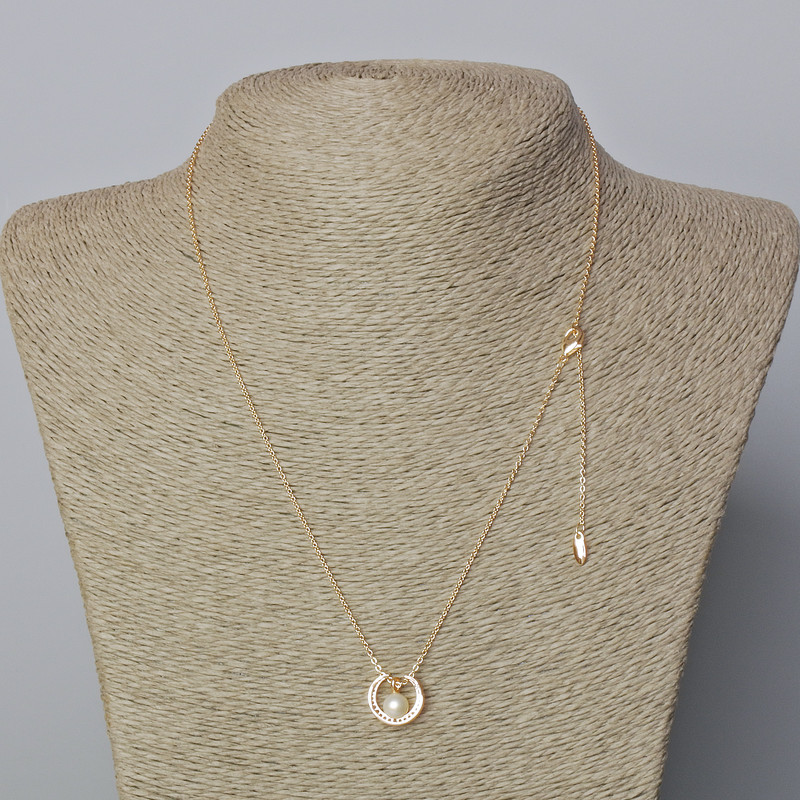 Xuping Chain, 18K Plating, 1mm Thick with White Crystal Pendant and Bead, 12x13mm ±, Length 46-51cm ±