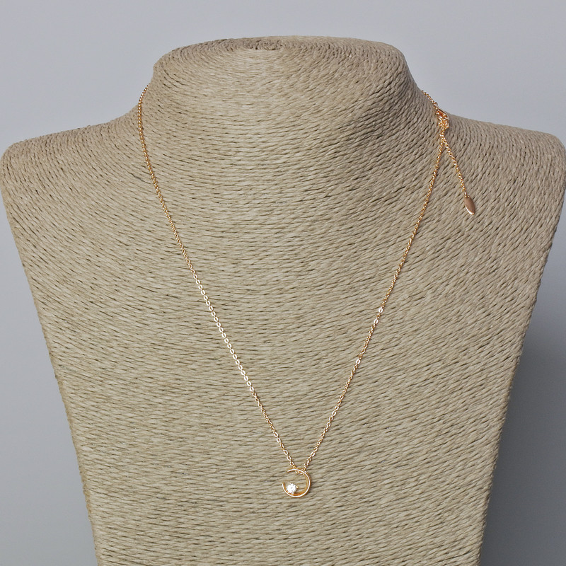 Xuping Chain with 18K Gold Plating, 1mm Thick, with Moon Pendant and White Crystal, 10x9mm Ø, Length 46-51cm