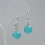 Aquamarine natural stone smooth bead earrings, diameter 12mm ±, length 33mm ±
