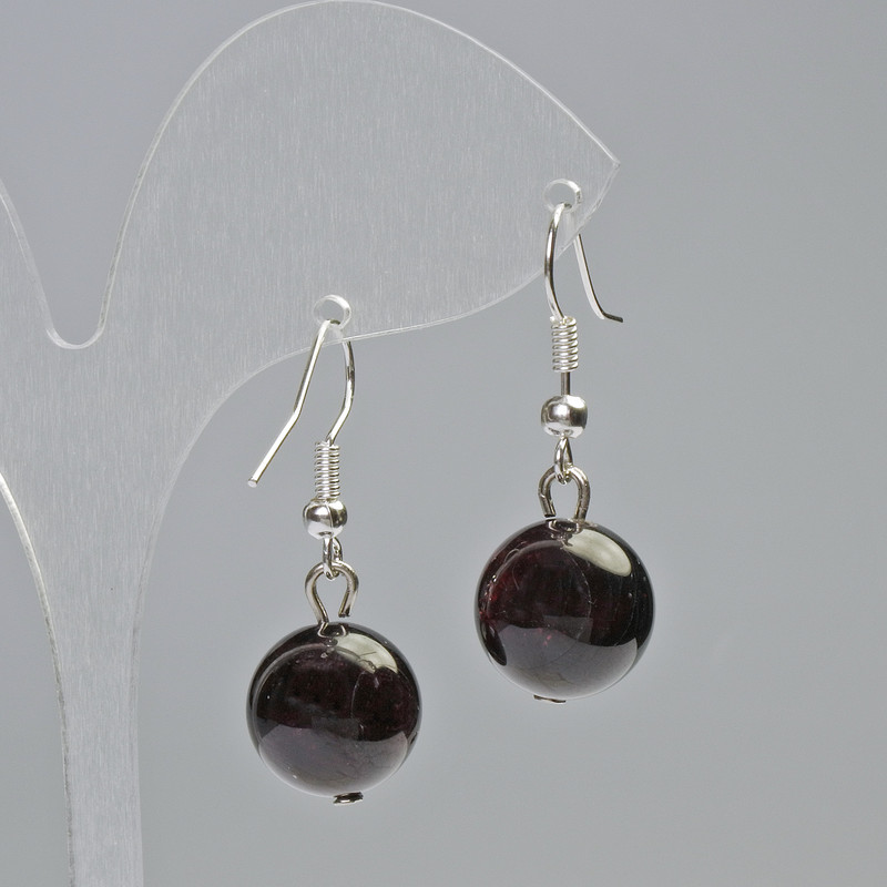 Garnet Earrings Natural Stone Smooth Bead, diameter 12.5mm±, length 33mm±
