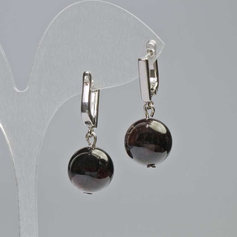 Garnet Earrings with natural stone, smooth balls, diameter 12.5mm±, length 30mm± with English clasp