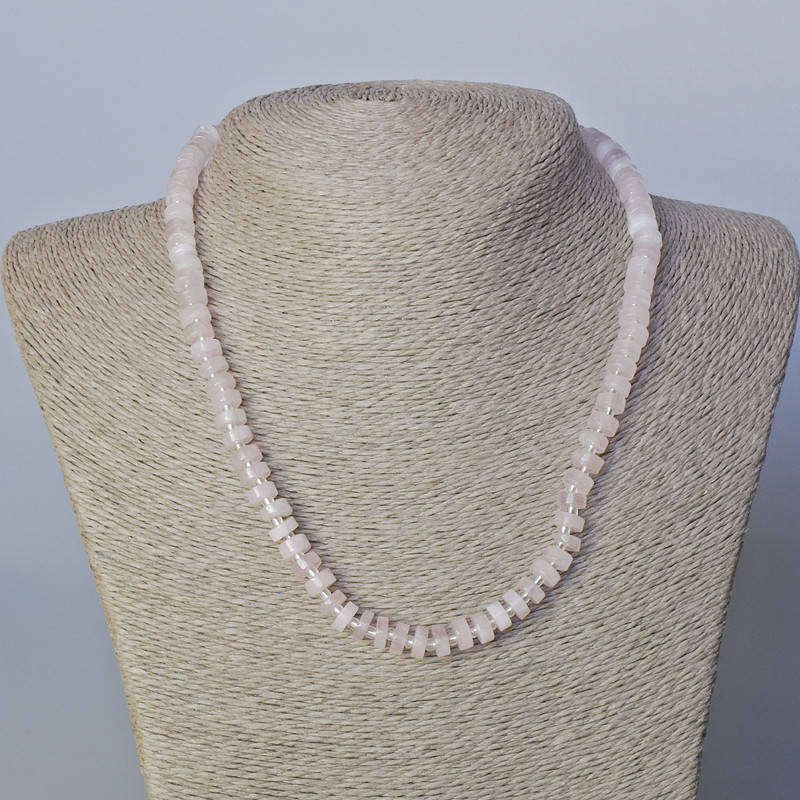 Rosy Quartz Necklace with natural stone discoid beads, diameter 7×3 mm, length 45-47 cm