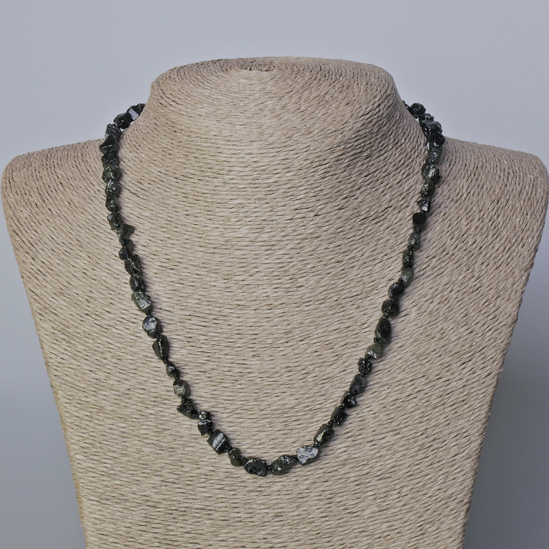 Necklace of Sunstone Obsidian natural stone unpolished faceted beads, diameter 6mm+-, length 45-48cm+