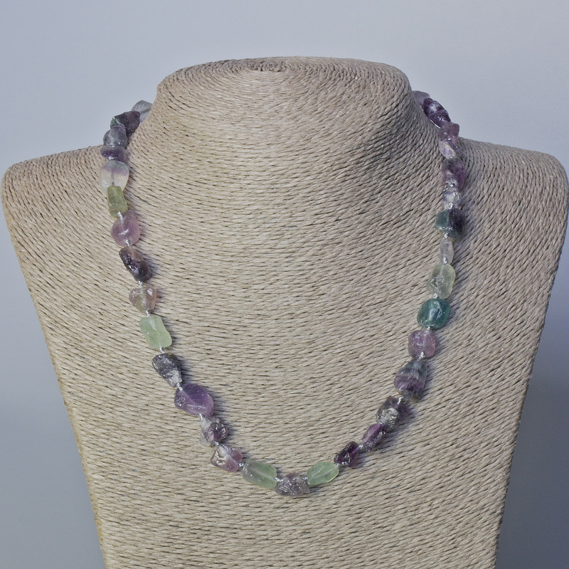 Fluorite Necklace, natural unpolished stone cabochon, diameter 8x10mm±, length 45-50cm±
