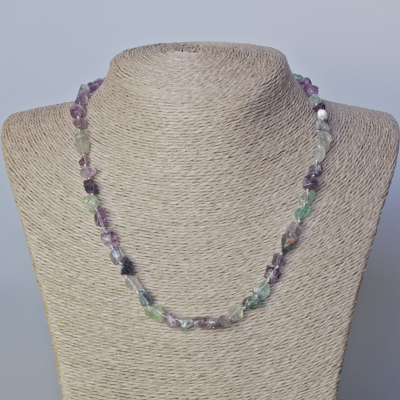 Fluorite Necklace, natural unprocessed stone faceted beads, diameter 6x8mm±, length 45-49cm±